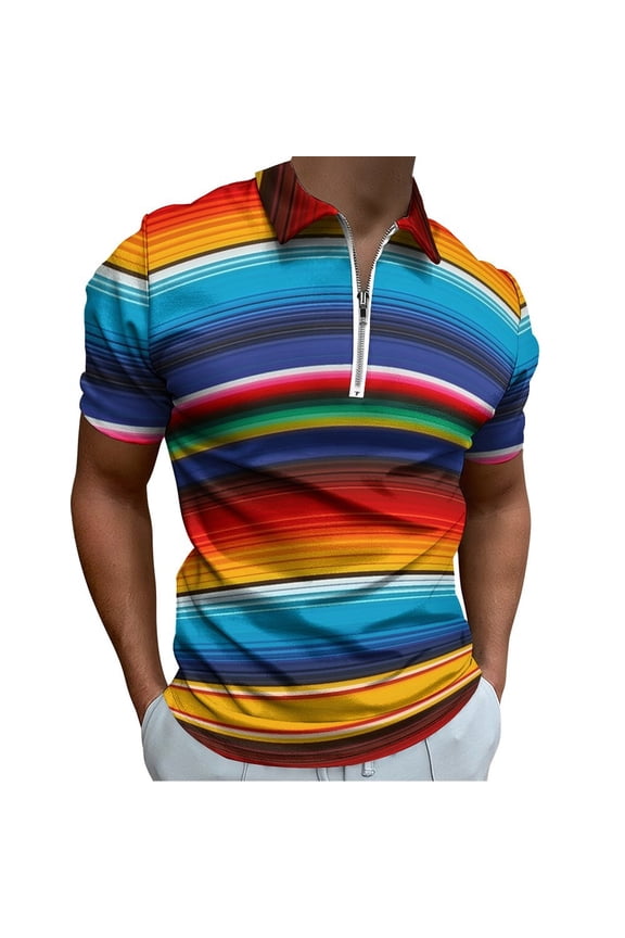 Mexican Serape Men Zipper T-shirt Summer Casual Short Sleeve T-shirt Top