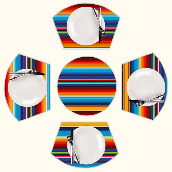Mexican Serape Round Table Placemats Set Of 5 Wedge Table Mats Washable Heat Resistant Place Mat For Dining Table Kitchen Farmhouse Restaurant