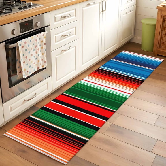 Mexican Serape Runner Rug 2x6 FT, Non Slip Hallway Carpet, Colorful Stripes Vertical Lines Abstract Washable Soft Floor Carpet Throw Runner Carpet Long Rug for Entryway Kitchen Bedside Sliding Door