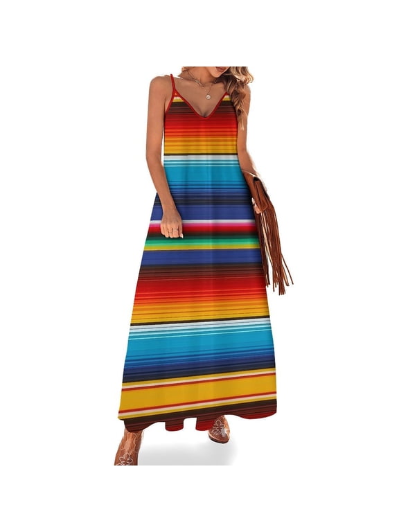 Mexican Serape Sleeveless Dress Loose Women's Dress Dresses Luxury Evening Dresses