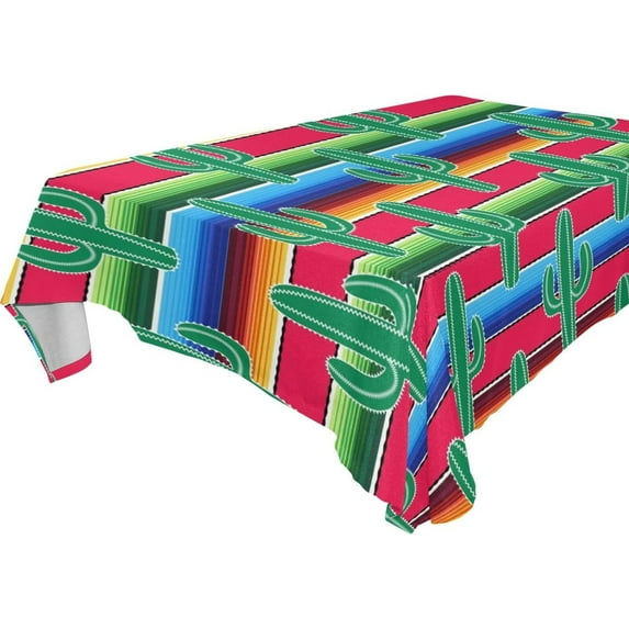 Mexican Serape Stripe Cactus Rectangle Tablecloth, Dust Proof Anti Wrinkle Wipeable Table Cloth Tabletop foration of Dinner Kitchen Wedding Holiday Party 54"x72" Decor Gift