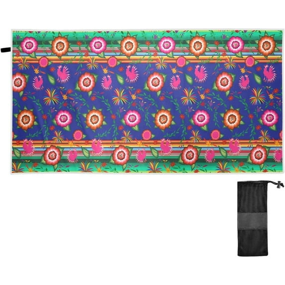 Mexican Serape Stripes Flowers Beach Towel Fast Drying Camping Towels Sand Free Beach Blanket Soft Absorbent Travel Sport Towel for Gym Bath Shower Swimming 30" x 60" Washcloth Gift