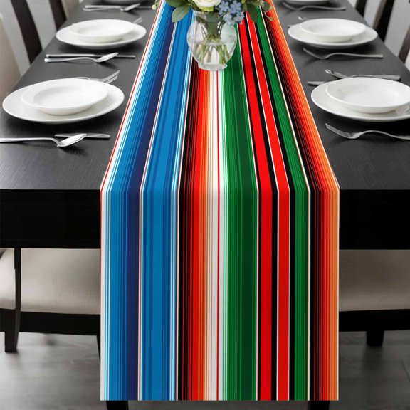 Mexican Serape Table Runner 36 Inches Long, Colorful Stripes Vertical Lines Abstract Kitchen Coffee Dining Table Decoration for Home Party Birthday Wedding Home Decor 13x36 Inches