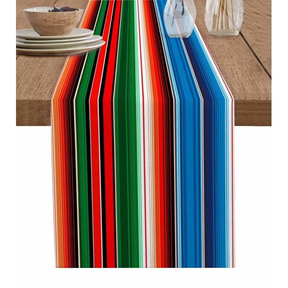 Mexican Serape Table Runner 48 Inches, Colorful Stripes Vertical Lines Abstract Bed Runner Dresser Scarves Tabletop for Indoor Outdoor Parties/Ceremony/Banquet, 13" x 48"