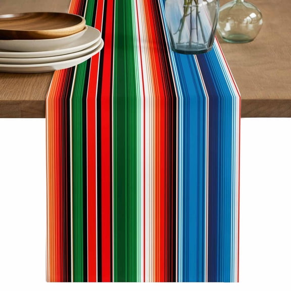 Mexican Serape Table Runner, Colorful Stripes Vertical Lines Abstract Washable Cotton Linen Table Runners 36 Inches Long, Dresser Scarf Runner for Nightstand/End Tables/Round Tables 13''x36''