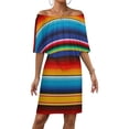 thumbnail image 1 of Mexican Serape Women's Off The Shoulder Ruffles Summer Wedding Guest Loose Casual Party Beach Dress, 1 of 9