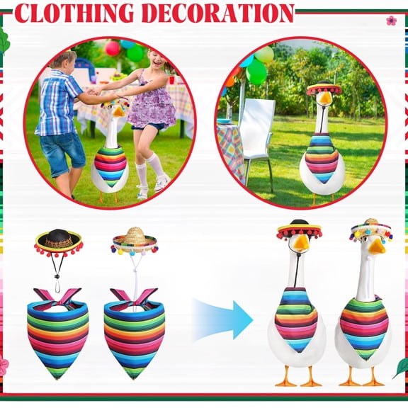 Mexican Set For 23in Goose Statue, Mexican Hat And Bandana Scarf Porch Goose Outfits For Garden Yard Lawn Outdoor Decoration