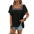 thumbnail image 1 of Mexican Shirts for Women Boho Embroidered Short Butterfly Sleeve Square Neck Loose Blouses Tees Black L, 1 of 8