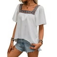 thumbnail image 1 of Mexican Shirts for Women Boho Embroidered Short Butterfly Sleeve Square Neck Loose Blouses Tees White S, 1 of 8