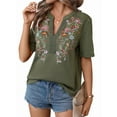 thumbnail image 1 of Mexican Shirts for Women Embroidered Traditional Summer Blouse Floral Tunic V Neck Short Sleeve T Shirt  Green M, 1 of 6