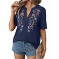 thumbnail image 1 of Mexican Shirts for Women Embroidered Traditional Summer Blouse Floral Tunic V Neck Short Sleeve T Shirt Navy Blue XXL, 1 of 6