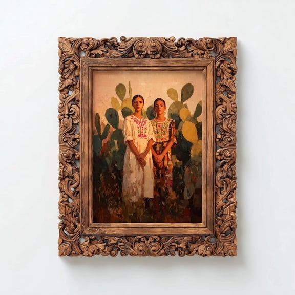 Mexican Sisterhood Art Mujeres Mexicanas Latina Culture Cactus Folk Decor Women Empowerment Hispanic Art Beautiful, Unframed Canvas