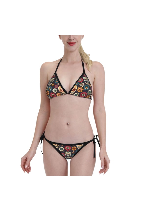 Mexican Skeleton Women's Bikini Set Two Piece Swimsuit Triangle Bathing Suit Adjustable Beach Swimwear