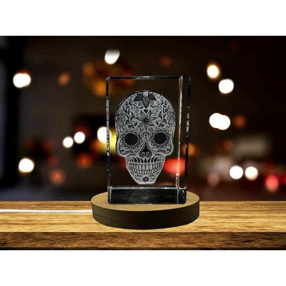Mexican Skull 3D Engraved Crystal Decor