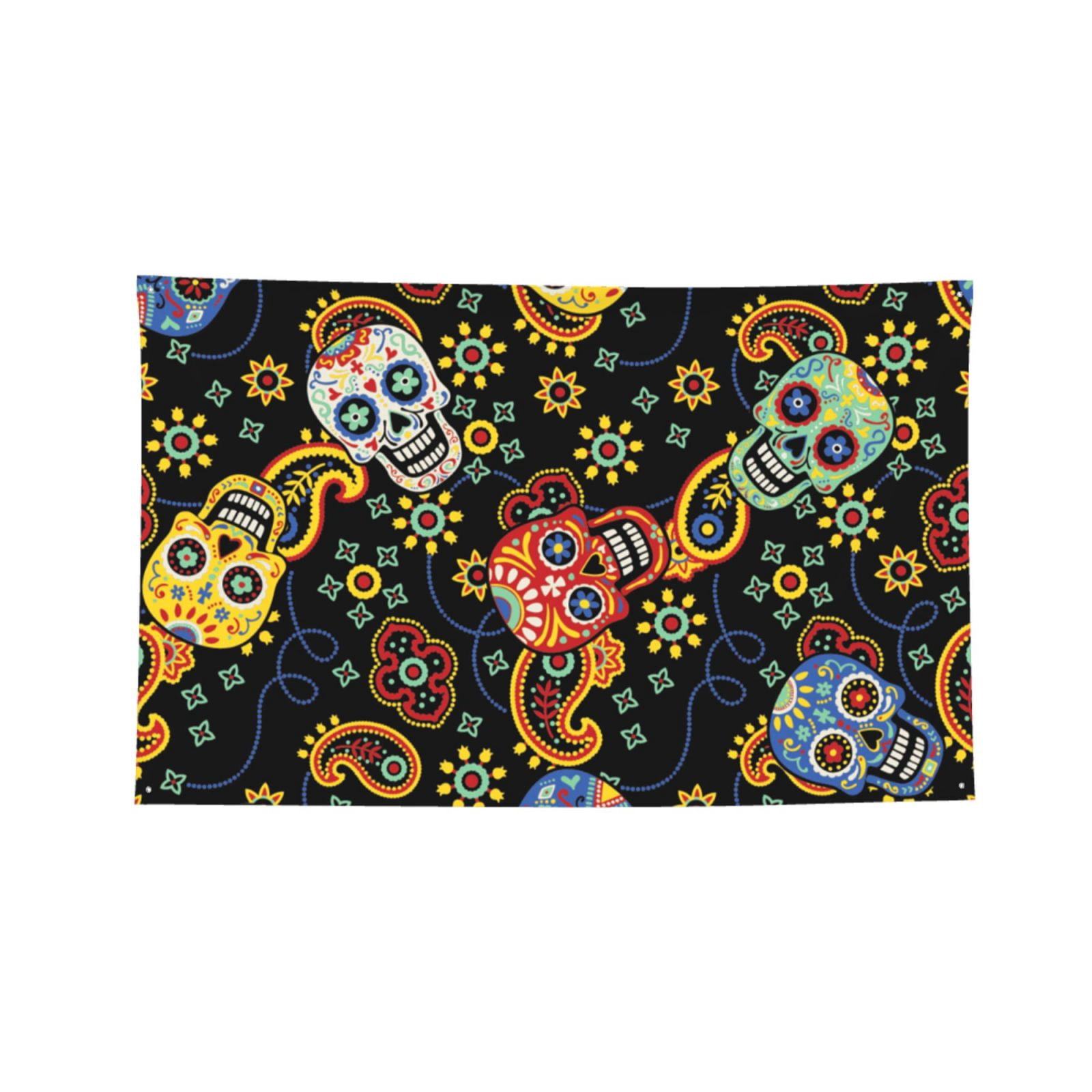 Mexican Skull Paisley Four Hole Decorated Banner Flag for Garden Yard Home Decoration Indoor Outdoor 4x6 Ft