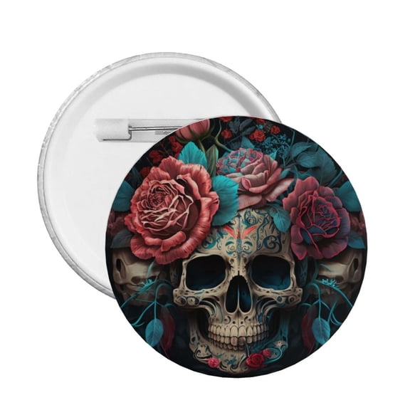Mexican Skull Roses Day Of The Dead Round Button Pin Badge 5PCS Pinback Buttons Lapel Pin for Jacket, Backpack, Hat, Party Favor, Gift