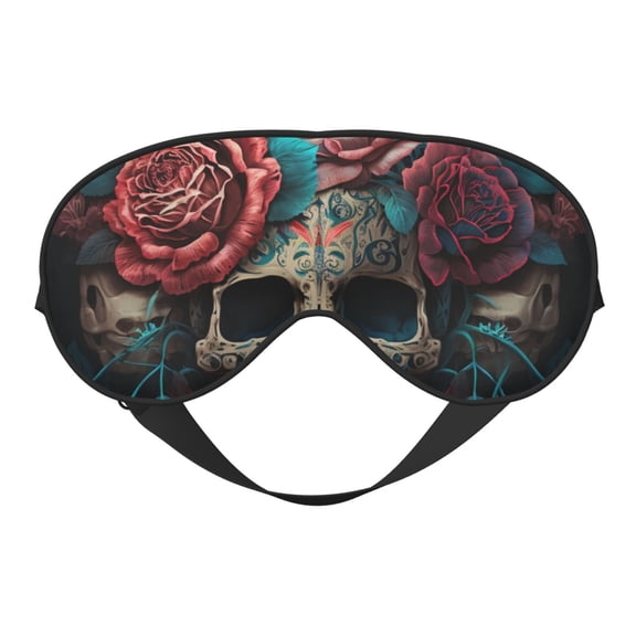 Mexican Skull Roses Day Of The Dead Soft Faux Silk Sleep Mask, Eye Mask, Reversible Double-Sided for Travel, Shift Work, Meditation
