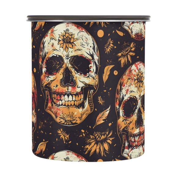 Mexican Skulls Airtight Coffee Bean Canister 30oz Food Storage Containers with Lids For Gournd, Tea, Sugar, Flour, Rice, Cereal, Candy Cookie Jar