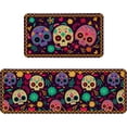 thumbnail image 1 of Mexican Skulls Kitchen Mat Set of 2, Colorful Sugar Skull Calavera Day of The Dead Kitchen Rug Decor Home Decorations, Día de Los Muertos Floor Mat, 1 of 6