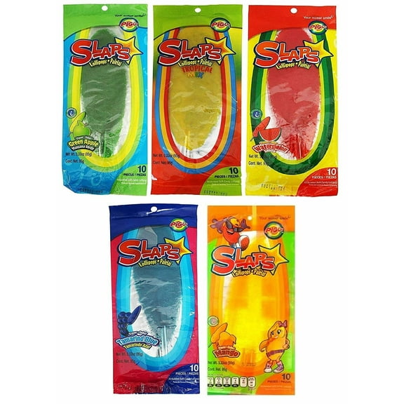 Mexican Slaps Lollipop 50 Pieces Mega Bundle 5 Flavor Tropical, Watermelon, Mango, Green Apple and Blue Tamarind