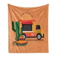 thumbnail image 1 of Mexican Soft Flannel Fleece Blanket, Taco Food Truck with Sombrero a Cactus Music Maracas Instrument Print Latin America, Cozy Plush for Indoor and Outdoor Use, 70" x 90", Multicolor, by Ambesonne, 1 of 6