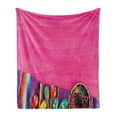 thumbnail image 1 of Mexican Soft Flannel Fleece Blanket, View of Folkloric Serape Blanket Charro and Music Instruments Cultural Elements, Cozy Plush for Indoor and Outdoor Use, 50" x 70", Fuchsia Purple, by Ambesonne, 1 of 5