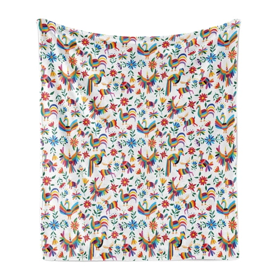 Mexican Soft Flannel Fleece Throw Blanket, Traditional Latin American Art Design Natural Inspirations Flowers and Birds, Cozy Plush for Indoor and Outdoor Use, 50" x 70", Multicolor, by Ambesonne