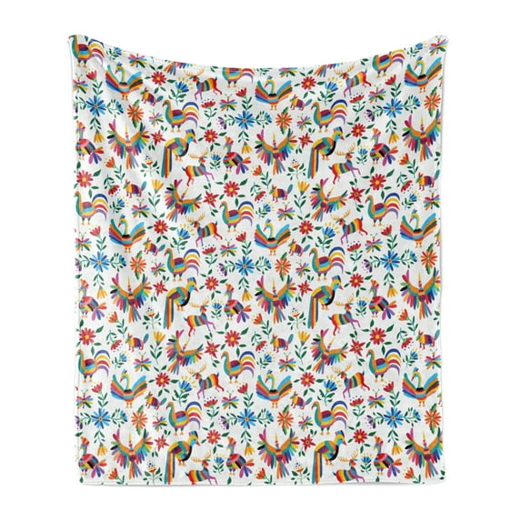 Mexican Soft Flannel Fleece Throw Blanket, Traditional Latin American Art Design Natural Inspirations Flowers and Birds, Cozy Plush for Indoor and Outdoor Use, 70" x 90", Multicolor, by Ambesonne