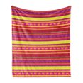 thumbnail image 1 of Mexican Soft Flannel Fleece Throw Blanket, Vibrant Colored Striped Pattern with Abstract Lizard Animal Folk Borders, Cozy Plush for Indoor and Outdoor Use, 50" x 60", Multicolor, by Ambesonne, 1 of 5