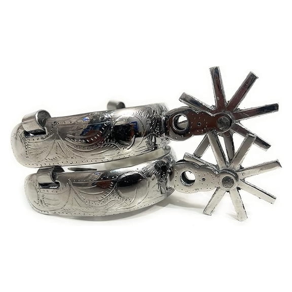 Mexican Spurs Charros Handmade - Stainless Steel Rowel Spurs with Free Straps - Traditional Western Horse Riding Equipment - Adult Men Women