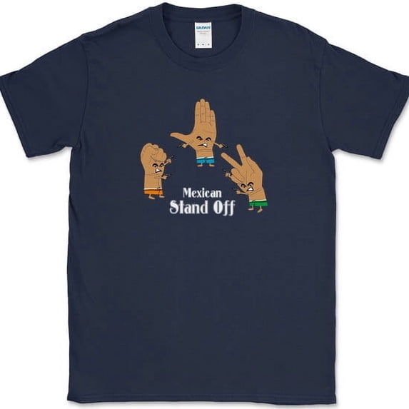 Mexican Standoff Paper Rock Scissors T-Shirt Funny Game Humor Tee - Navy, S