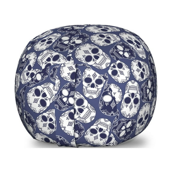 Mexican Storage Toy Bag Chair, Sugar Skull Pattern with Latin American Culture Motifs, Stuffed Animal Organizer Washable Bag, Small Size, Blue Violet White, by Ambesonne