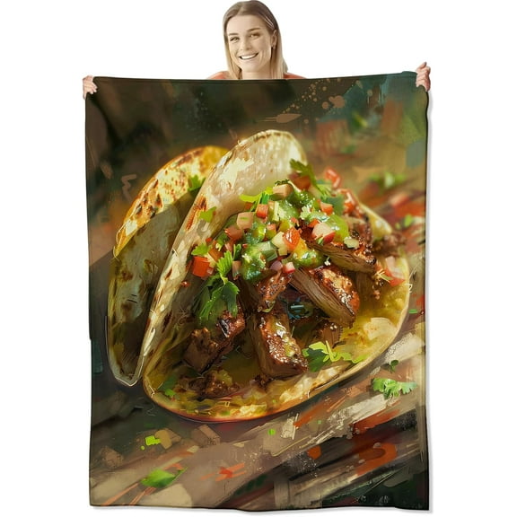 Mexican Street Food Flannel Blanket, Soft Plush Throw with Realistic Retro Design, Cozy Lightweight Blankets for Couch Sofa Bed Traveling Camping Decor Throws Gifts, 60x50 Inches