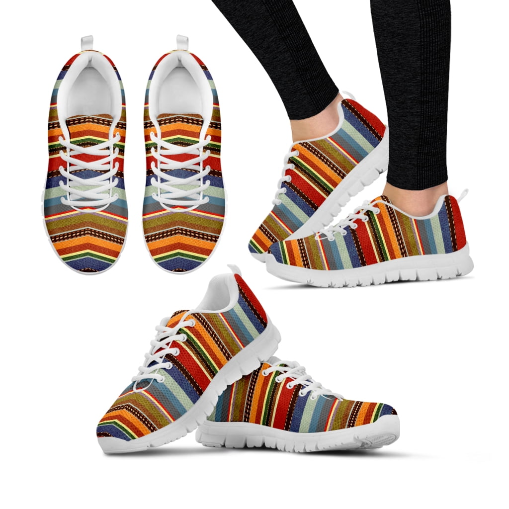 Mexican Striped Blanket Designer Brand Fashion Sneakers For Women Striped Printed Breathable Flats Lace up Shoes