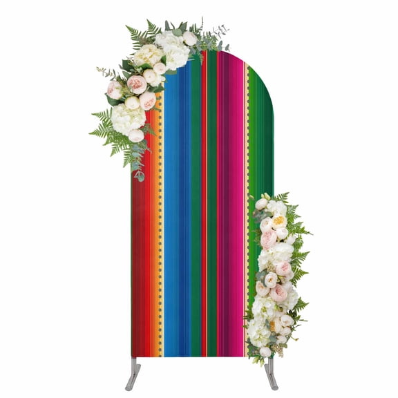 Mexican Stripes Arch Backdrop Cover 4FT, Blue Boho Red Green Orange Art Simple Spandex Fitted Stretchy Arch Stand Covers, Round Top Chiara Backdrop Cover for Wedding Party Birthday Baby Shower