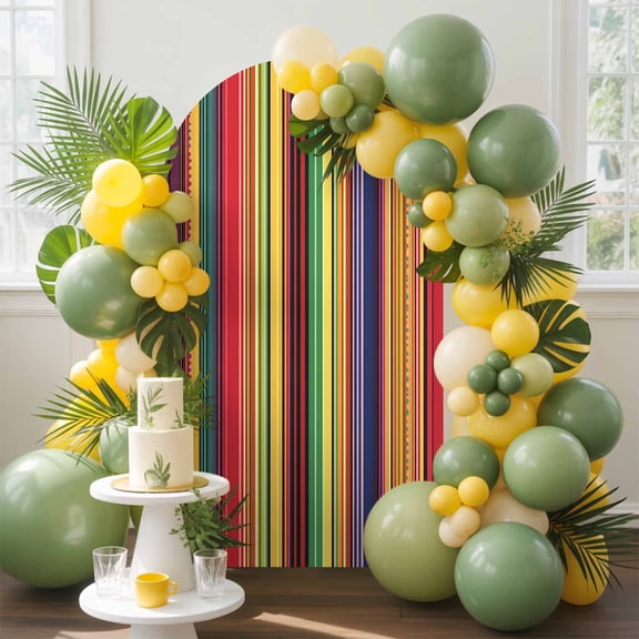 Mexican Stripes Arch Backdrop Cover, 6.6FT, Rainbow Colorful Stripe Gradient Spandex Arch Covers Double-Sided Backdrop for Wedding Birthday Party Photo Background Decoration