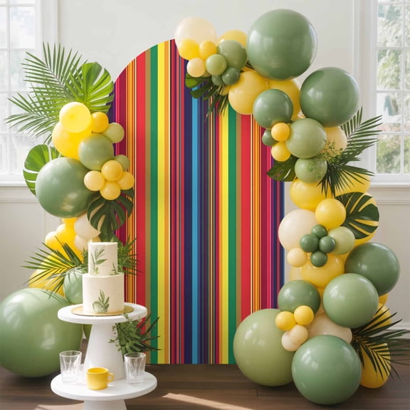 Mexican Stripes Arch Backdrop Cover, 7.2FT, Rainbow Colorful Stripes Gradient Spandex Arch Covers Double-Sided Backdrop for Wedding Birthday Party Photo Background Decoration
