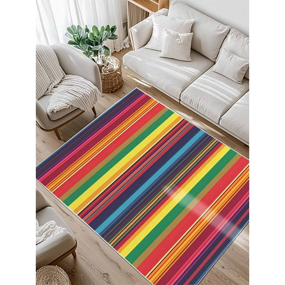 Mexican Stripes Area Rug for Bedroom 2.7x5 Ft Rainbow Colorful Stripes Gradient Super Soft fuzzy Throw Rug Non-Slip Fluffy Plush Indoor Floor Carpet for Living Room Nursery Home Decor