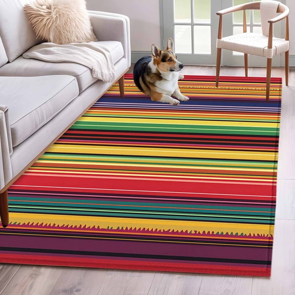 Mexican Stripes Area Rugs 3x5 ft Rainbow Colorful Stripe Gradient Washable Rug Non Slip Indoor Carpet Absorbent Floor Mat for Living Room Bedroom Dining Room