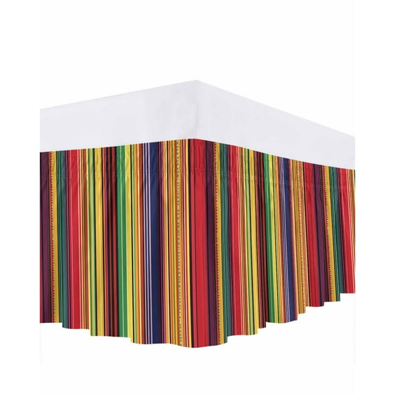Mexican Stripes Bed Skirt Queen Size 16&nbsp;Inch Drop, Rainbow Colorful Stripe Gradient Wrap Around Dust Ruffle Bedskirts, Wrinkle & Fade Resistant Easy Fit Bedskirt with Adjustable Elastic