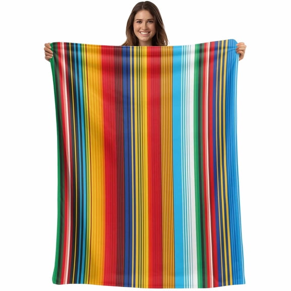 Mexican Stripes Blanket Soft Cozy Warm Throw Blanket for Couch, Plush Fuzzy Flannel Fleece Blankets for Sofa, Mexican Ethnic Native Colorful Lines Bed Blankets Lightweight Gifts for Women, 50"x60"
