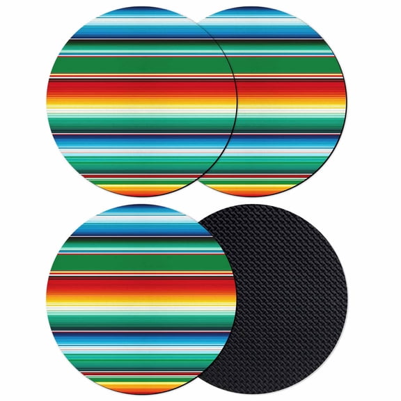 Mexican Stripes Coasters Set of 4, Absorbent Coasters for Drinks, Colorful Striped Mexican Fiesta Theme Coaster for Desk Coffee Table Protection, Home Decor House Warming Gifts 4"