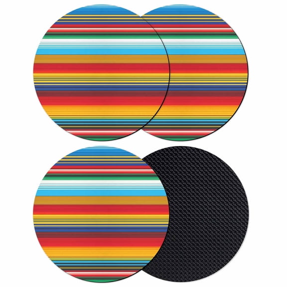 Mexican Stripes Coasters Set of 4, Absorbent Coasters for Drinks, Ethnic Horizontal Lines Tribal Geometric Art Coaster for Desk Coffee Table Protection, Home Decor House Warming Gifts 4"
