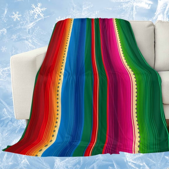 Mexican Stripes Cooling Blanket for Hot Sleepers,Soft Breathable Cool Summer Blanket for Night Sweats,Blue Boho Red Green Orange Art Simple Lightweight Ice Silk Bed Throw Blankets All Season 60"x80"