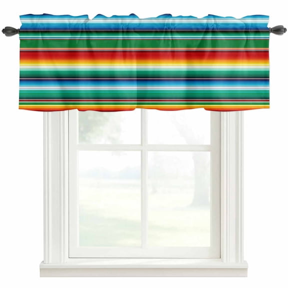Mexican Stripes Curtain Valances for Windows, Kitchen Valance Window Treatment, Colorful Striped Mexican Fiesta Theme Light Filtering Block Curtains for Bathroom/Bedroom/Living Room 54'' x 18''