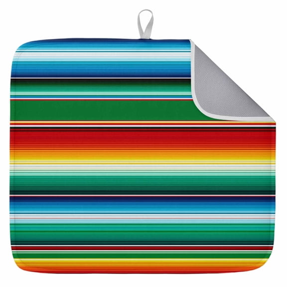 Mexican Stripes Dish Drying Mat for Kitchen Counter,Colorful Striped Mexican Fiesta Theme Dish Mat Drying Kitchen Mat for Sink Fridge Drawer Dishes Drainer Mats Microfiber Drying Pad 1pcs 16"x18"