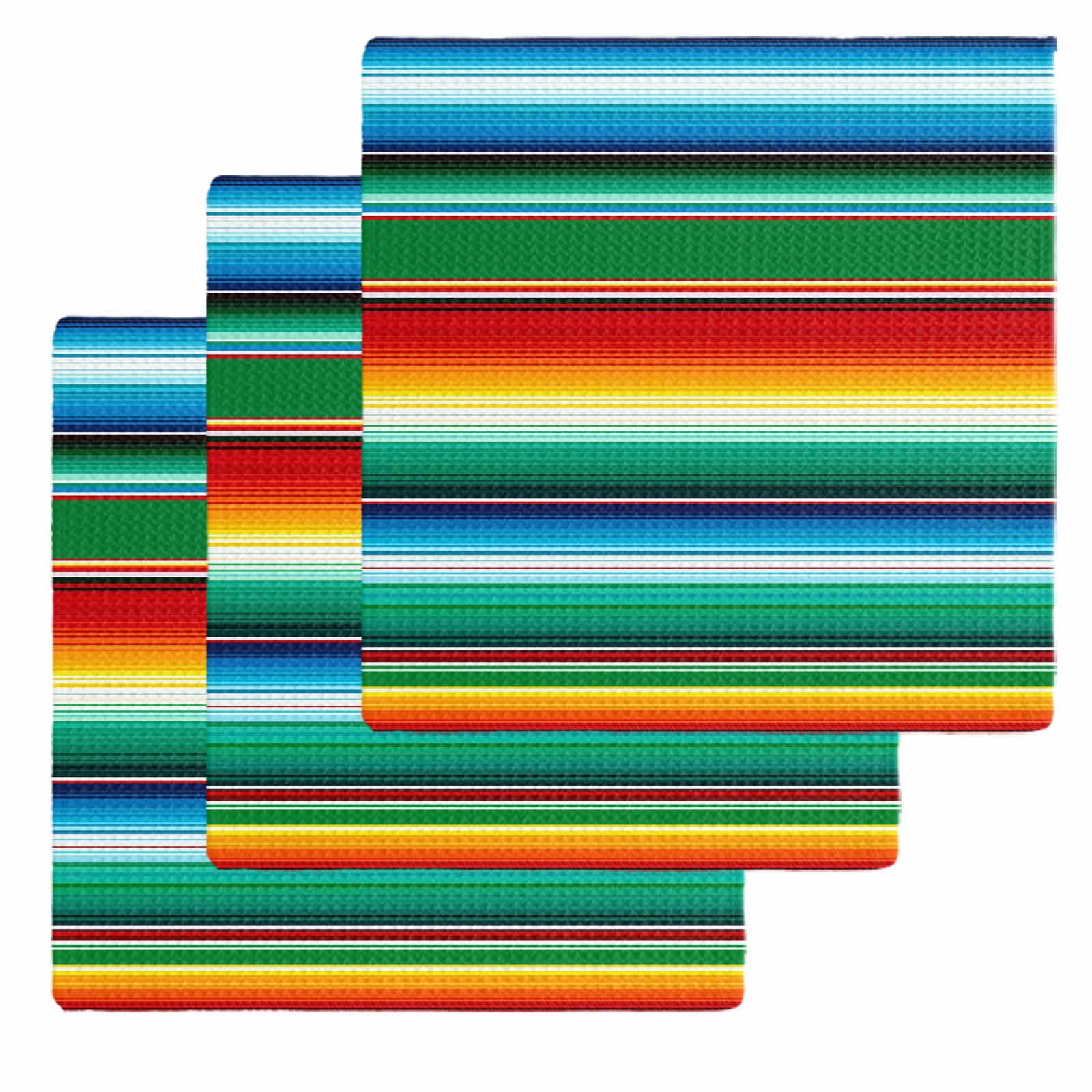 Mexican Stripes Dish Towels Set, Waffle Weave Kitchen Towels 3 Pieces, Colorful Striped Mexican Fiesta Theme Microfiber Hair Face Bath Tea Towel Absorbent Quick Drying Cleaning Dish Cloths, 12"x12"