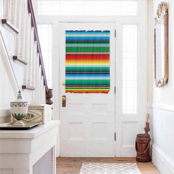 Mexican Stripes Door Curtains for Door Window, French Sidelight Front Back Door Curtains With Tieback, Colorful Striped Mexican Fiesta Theme Kitchen Rod Pocket Drapes Panel, 54"x40"