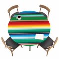 thumbnail image 1 of Mexican Stripes Fitted Tablecloth with Elastic Edged, Round Table Cloth for Dining Table, Colorful Striped Mexican Fiesta Theme Waterproof Oil Proof Table Cover for Indoor Outdoor 55"-60", 1 of 8