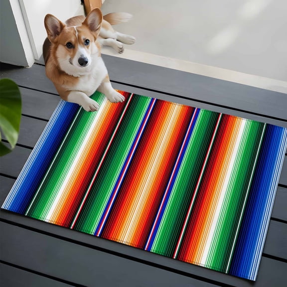 Mexican Stripes Front Door Rugs 2x3 ft Colorful Retro Line Art Small Rug for Entryway Non Slip Washable Bathroom Door Mat Absorbent Floor Mat for Indoor Entrance